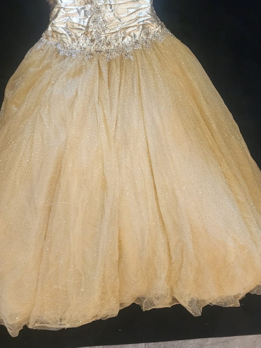 Strapless Gold Lace Appliqué Wedding Dress - Picture 4 of 7